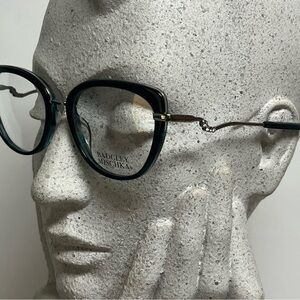 Badgley Mischka Teal and Black Cat-Eye Glasses with Decorative Metal Temples